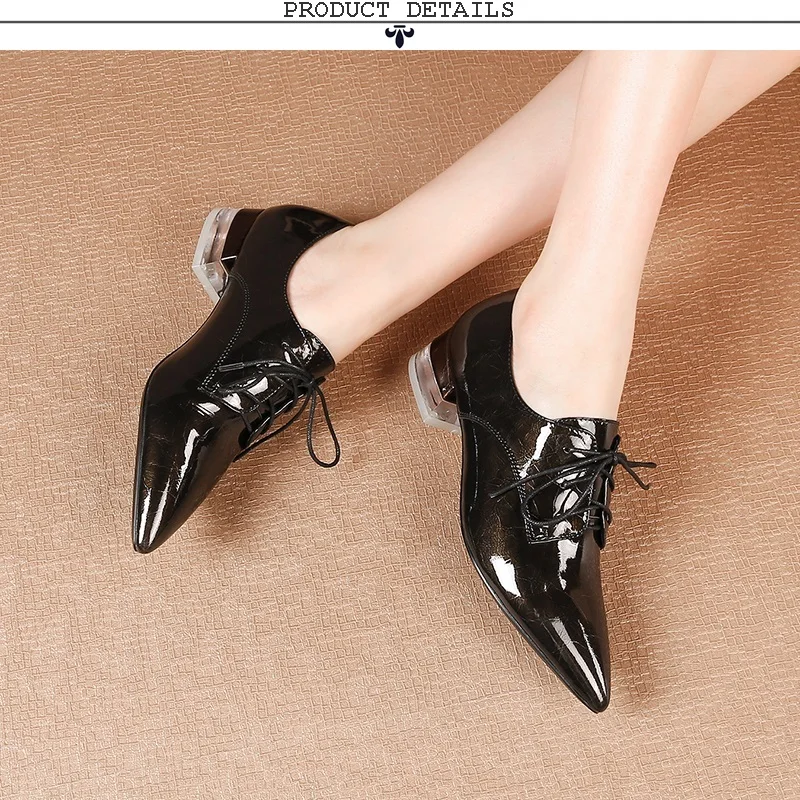 ZVQ woman shoes spring new concise casual patent leather pointed toe woman pumps outside mid heels cross-tied ladies shoes