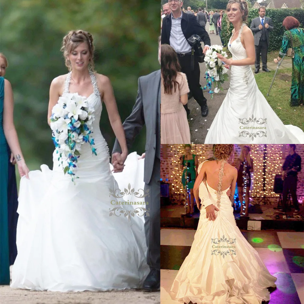 Sexy Diepe V-hals Trouwjurken Mermaid Bruid Toga Met Kristallen Voor Meisjes Womens Bridal Party Trompet Fit En Flare rok