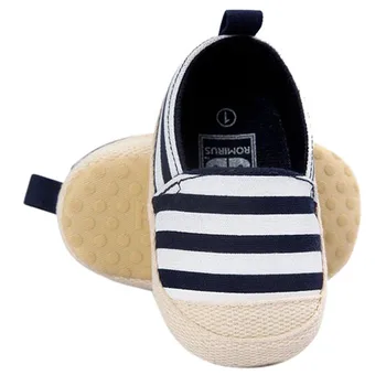 

ABWE Best Sale ROMIRUS Cute Baby Shoes Baby Girl Boy Striped Shoes Soft Sole First Walkers Navy blue 0-6M