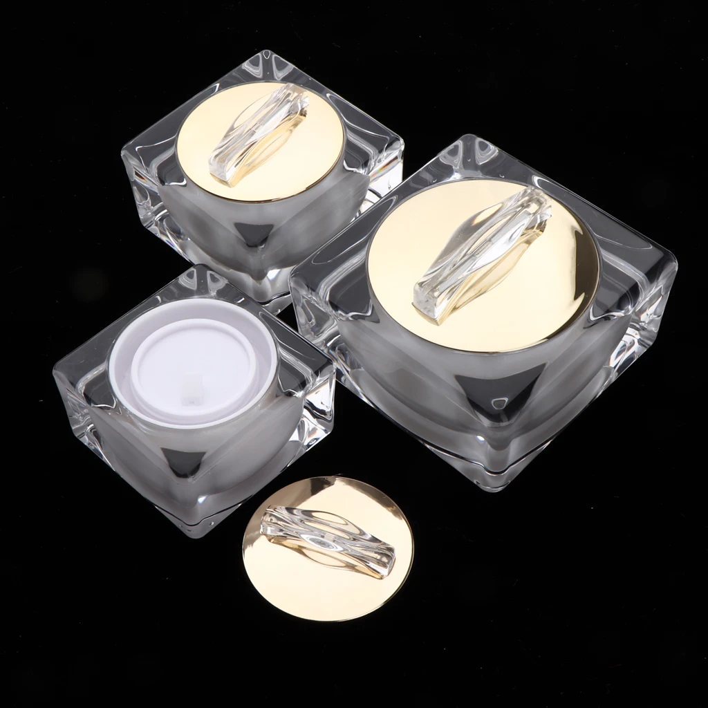 10/15/30 Gram High Grade Acrylic Cosmetic Bottle Makeup Jar Pot Face Eye Cream Container with white inner liners and golden lids