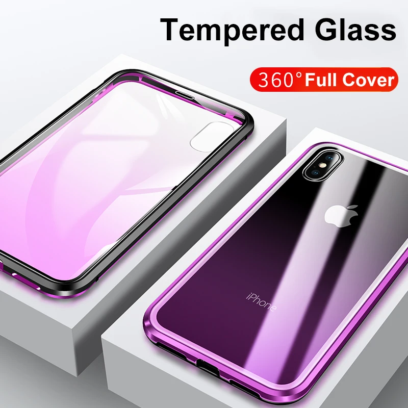 3D Магнитный адсорбционный чехол для iPhone 11 X XR XS pro Max металлический бампер закаленное чехол для iPhone 7 8 6 6s Plus чехол для телефона