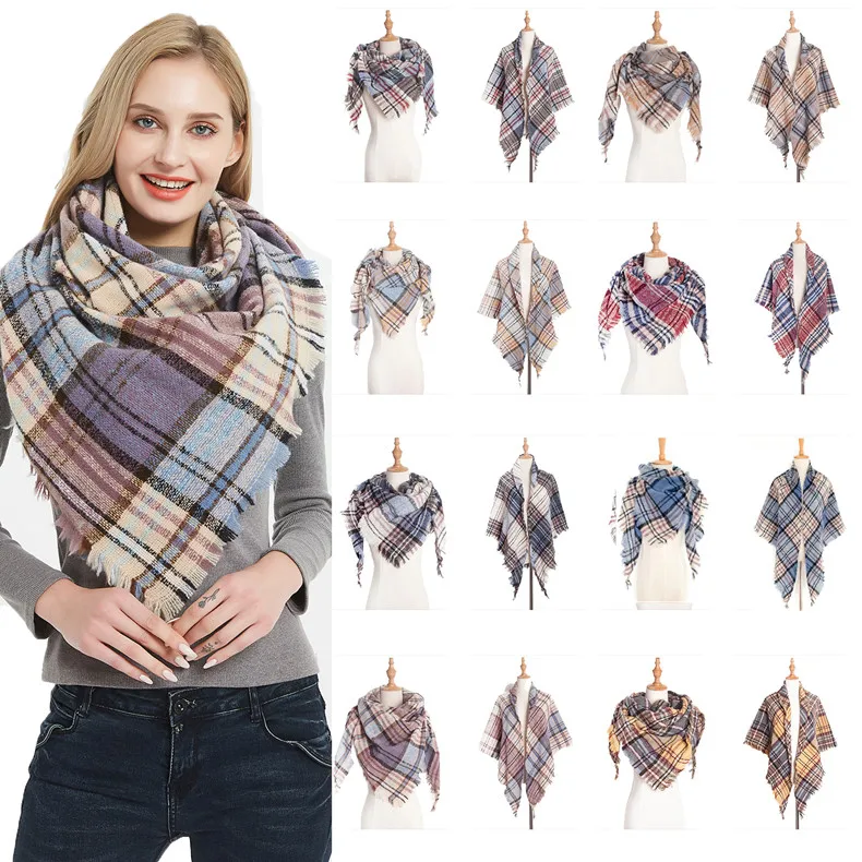 Royalmaybe кашемировый шарф, Женские Треугольные шарфы, зимний теплый дизайнерский шарф для леди, шали и палантины, осенняя клетчатая модная Пашмина