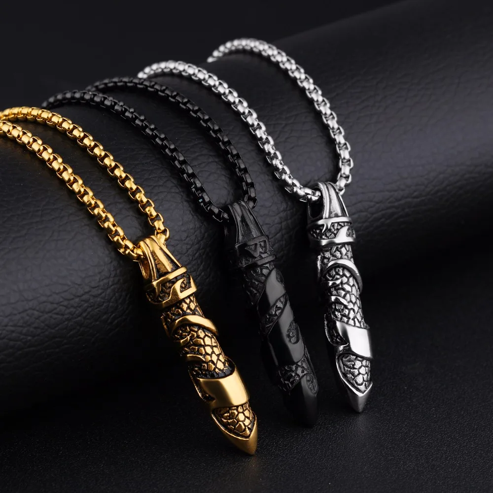 Ожерелье с подвеской Dragon Bullet черного, золотого, серебряного цвета, титановые, стальные, в стиле панк, для мужчин, для байкеров, рок, State, для мужчин, t, ювелирные изделия