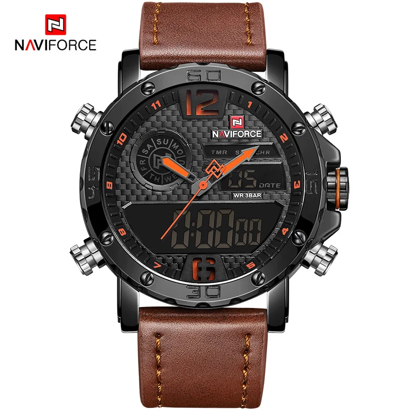 BOLBN Мужские часы люксовый бренд Мужские кожаные спортивные часы NAVIFORCE Мужские кварцевые светодиодный цифровые часы водонепроницаемые военные наручные часы - Цвет: BOLBN