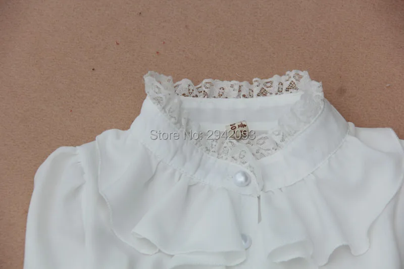 Весенне-осенние шифоновые блузки для девочек; одежда для детей; белые рубашки с длинными рукавами и кружевным воротником; топы для подростков; одежда для малышей