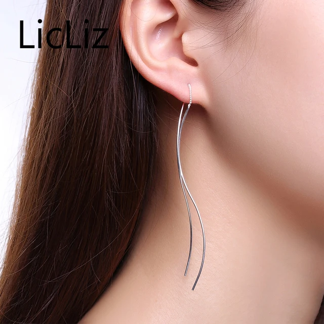 Licliz Simple Double Earrings Chain Line Thread Dangle Licliz Simple Double Earrings Chain Line Thread Dangle Brinco 925 Sterling Silver Piercing Earring Fine