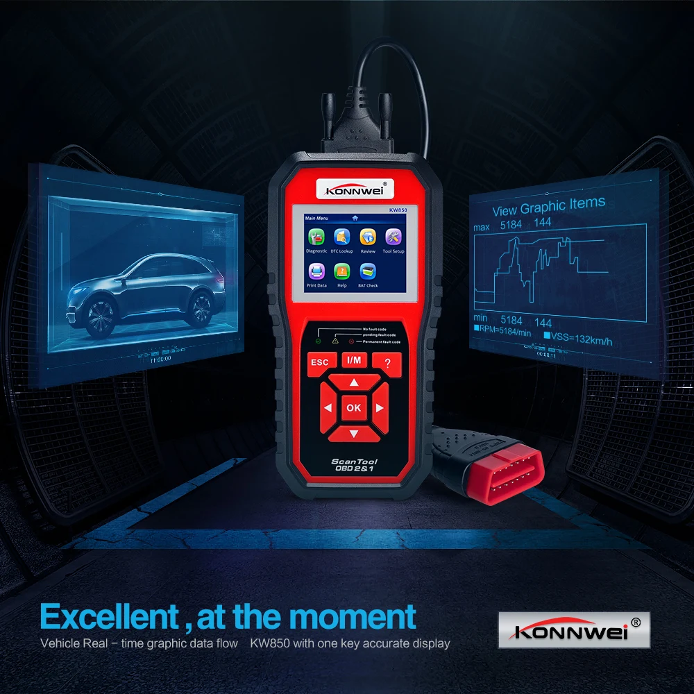 KONNWEI KW850 OBDII считыватель кодов автомобиля диагностический инструмент полный OBD 2