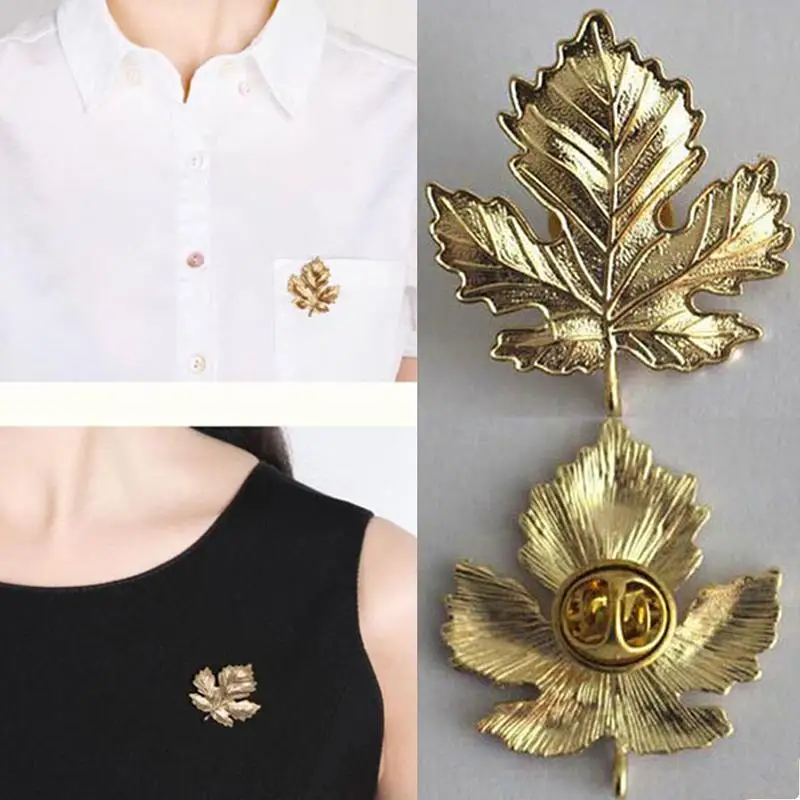 

Elegant Canadian Maple Leaf Brooches and Pins Silver Tone Micro Pave Style Vintage Maple Broach for Mother Silver/Gold Color