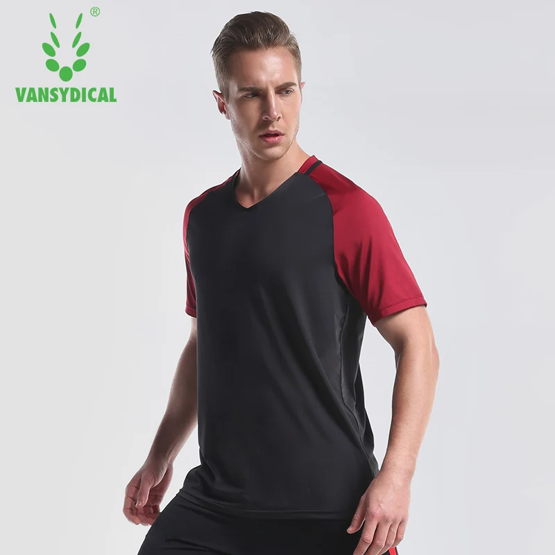 

Men's Short Sleeve Running T-Shirts Quick Dry Football Tees V-Neck Fitness Training Tops