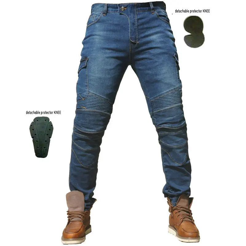 Baratos 2019 MOTORPOOL UGB06 pantalones vaqueros de camuflaje de ocio de motocicleta pantalones todoterreno para hombre con equipo de protección rodilleras