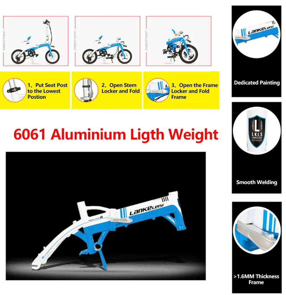 Discount Lankeleisi A6 Folding Electric Bicycle 7 Speeds 14 inch 240Watt 36V Disc Brakes 13