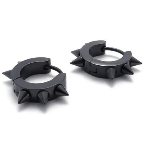 Stainless Steel Hip Hop Mens Awl Taper Hinged Hoop Earrings, 2pcs