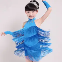 Дети Костюмы для латиноамериканских танцев платье для танцев для Обувь для девочек бахрома Костюмы для латиноамериканских танцев