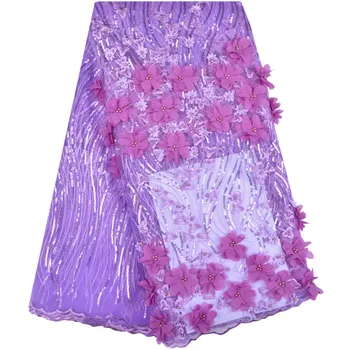 

African Lace Fabric With 3D Flower And Beads 2018 Latest Pink Lace Fabric High Quality 3d Lace Fabric For Wedding S1232