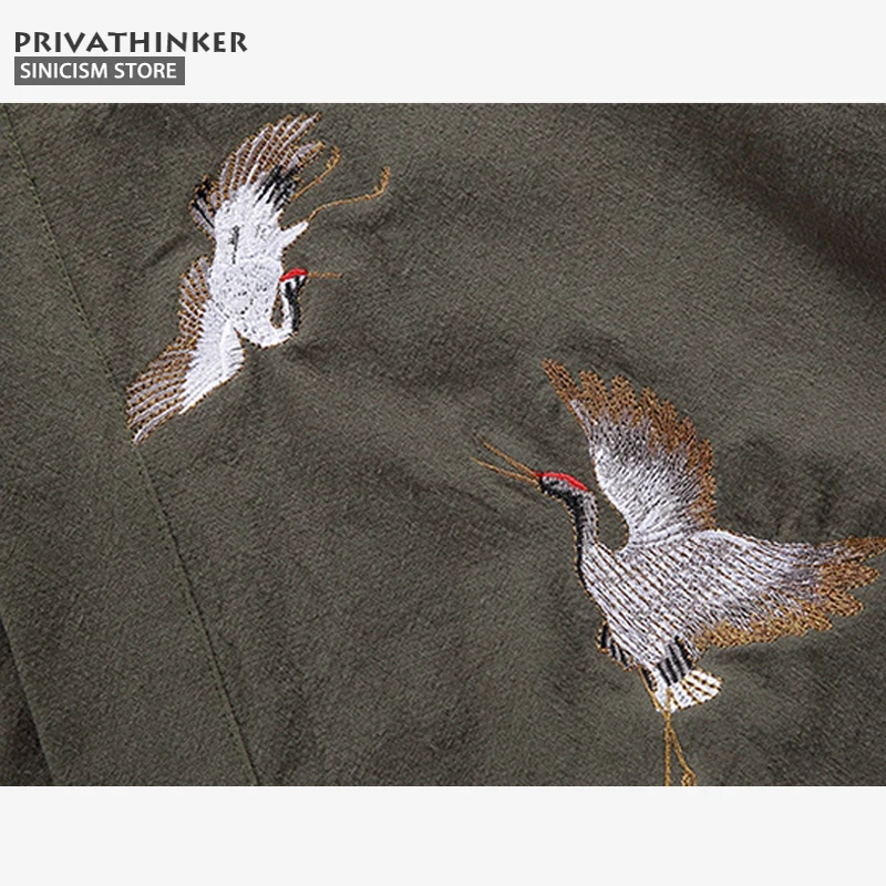 Sinicism مخزن التطريز القطن الكتان قمصان الرجال كيمونو التقليدية المفتوحة غرزة قمصان الذكور ثلاثة أرباع كم قميص المتناثرة