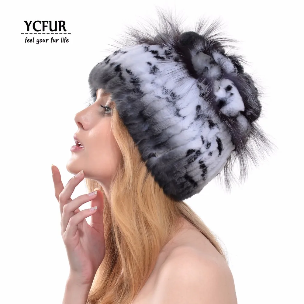 YC Fur зимние шапки, шапка s для женщин, прошитая полосками шапка из меха кролика Рекс, шапка с лисьим мехом, шапки бини женские