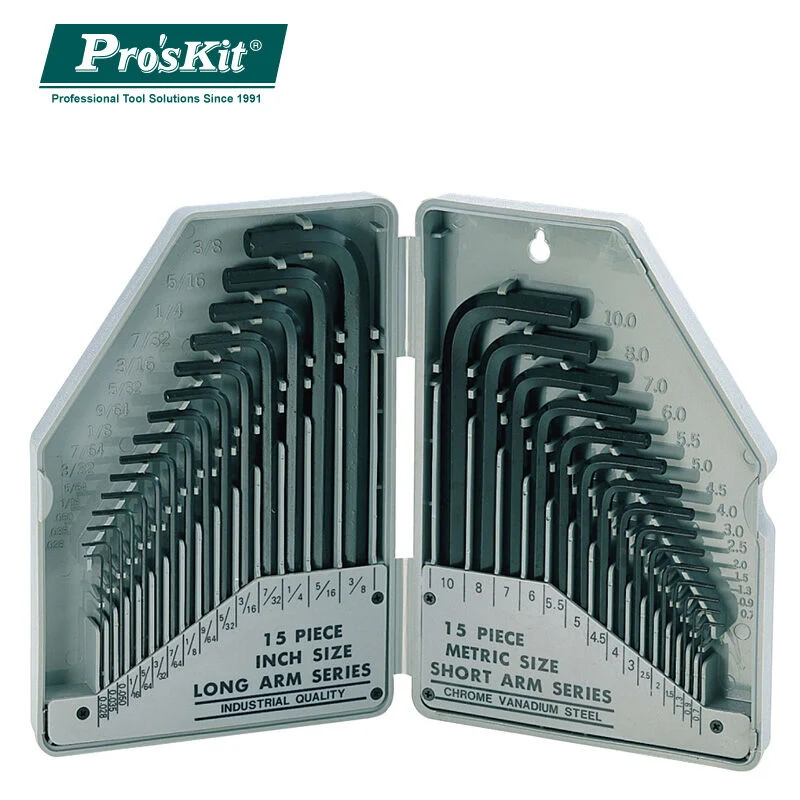 

Pro'sKit 8PK-027 30Pcs Metric Inch Combination Hex Key Set long arm short arm Wrench Screwdriver Set