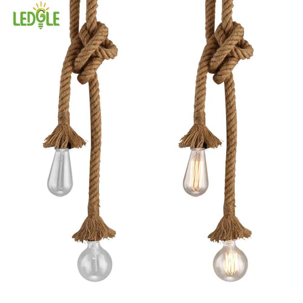 

LEDGLE Vintage Pendant Light Cord Decorative Ceiling Rope Lamp Country Style Lighting Kit with 2 E27 Sockets 1.5m in Length Luz