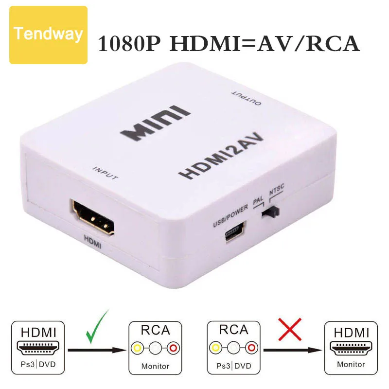 Оригинальный HD 1080 P HDMI К AV/RCA CVBS адаптер Mini HDMI2AV Video Converter Box для ТВ ps3 компьютер PC VCR NTSC