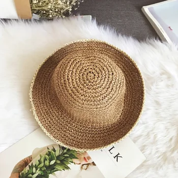 

Super sell-Summer Women Hat 2019 Sun Hat Lafite Straw Brim Style Beach Fisherman'S Hat Foldable Seaside Travel Design Leisure