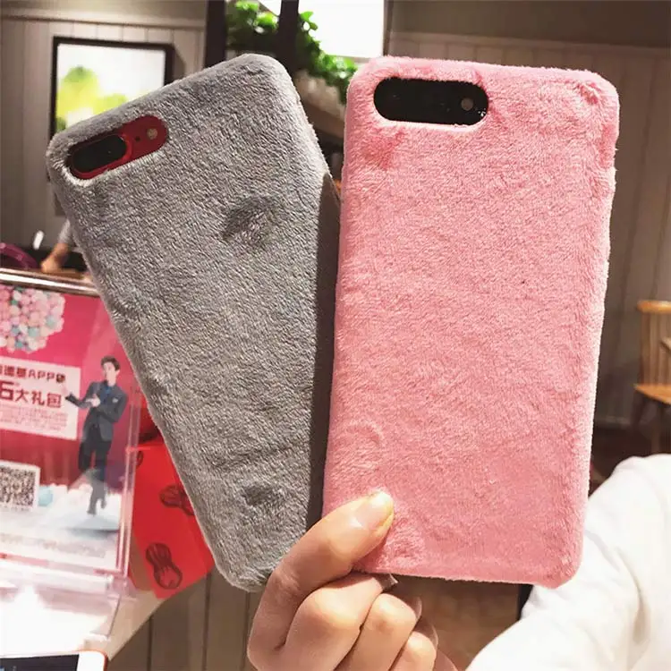 

Warm Fur Case for iPhone X Xs 7 8 plus Cute Smooth Plush Hard Case for iPhone 7 6 6s 7Plus Plain Color Villus Phone Cover Shell