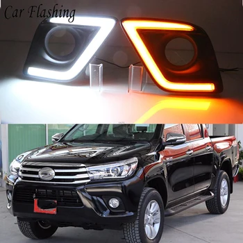 

Car Flashing For Toyota Hilux Revo Vigo 2015 2016 2017 Car DRL LED Daytime Running Light Yellow Signal Style Relay Waterproof