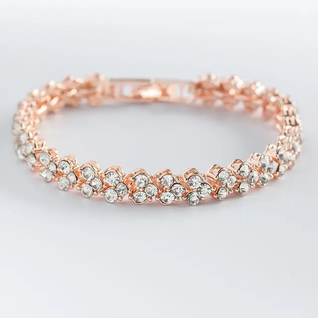 Women Silver Color Rose Gold Bracelet for Female Crystal Heart Charm Bracelet Women Bridal Wedding Fine Jewelry Gift 6