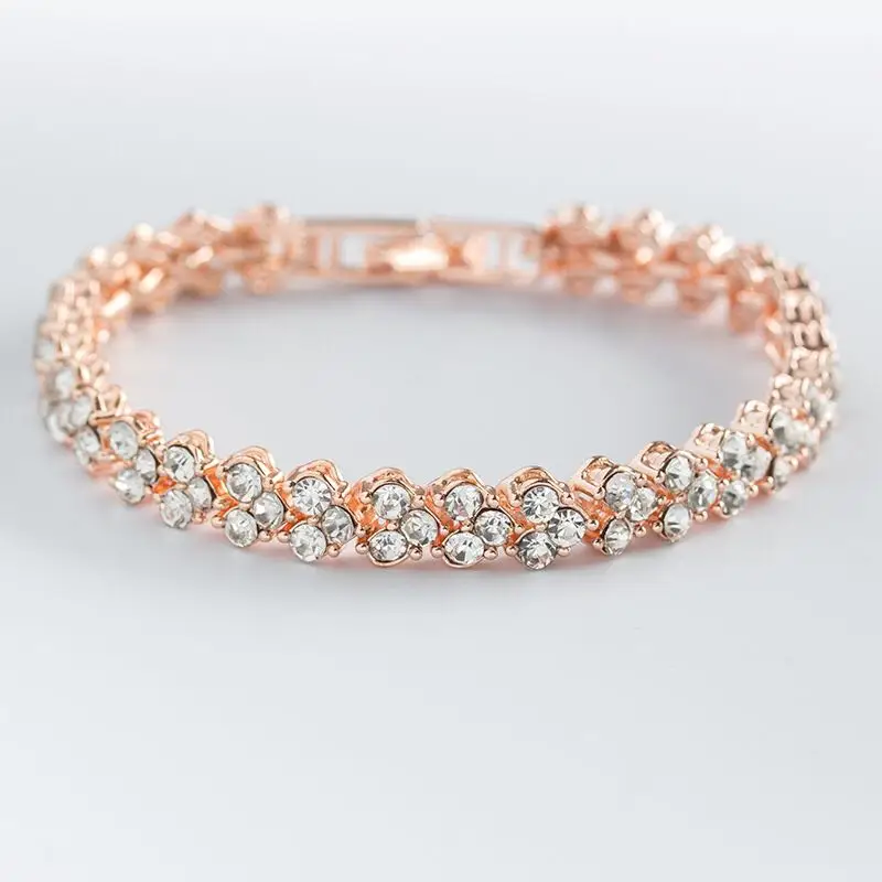 Women Silver Color Rose Gold Bracelet for Female Crystal Heart Charm Bracelet Women Bridal Wedding Fine Jewelry Gift