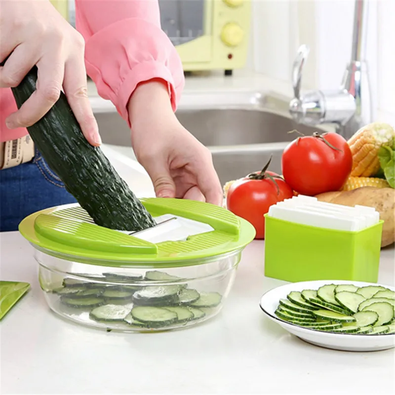 

Multifunction Vegetable Slicer Dicer Fruit Cutter Slicer With 4 Interchangeable Stainless Steel Blades Potato Slicer Tool 678769