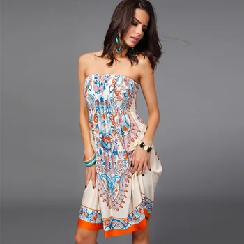

strapless mini dresses 2019 women summer sleeveless vintage printed Stretch runway sexy wrap dress beachwear boho chic sundress