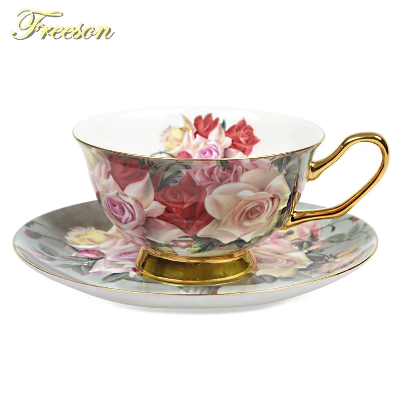 

Vintage Rose Bone China Tea Cup Saucer Spoon Set 200ml Advanced Porcelain Coffee Cup British Cafe Afternoon Teacup Drop Shipping