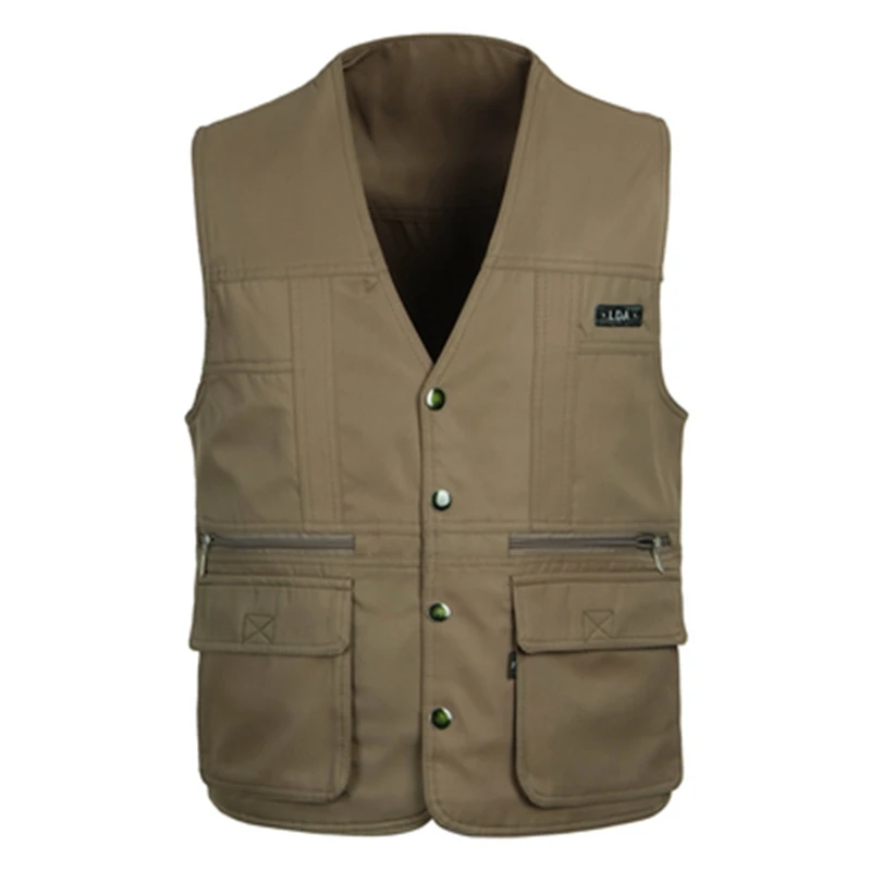Beste 4 kleuren Mannelijke Casual Multi Pocket Vest Voor de Zomer Mannen Effen Fotograaf Schieten Bovenkleding Rits Vest Mouwloze Jas