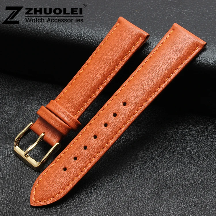 

Watch strap 18mm 20mm 22mm Orange Genuine Leather Watch band deployant strap