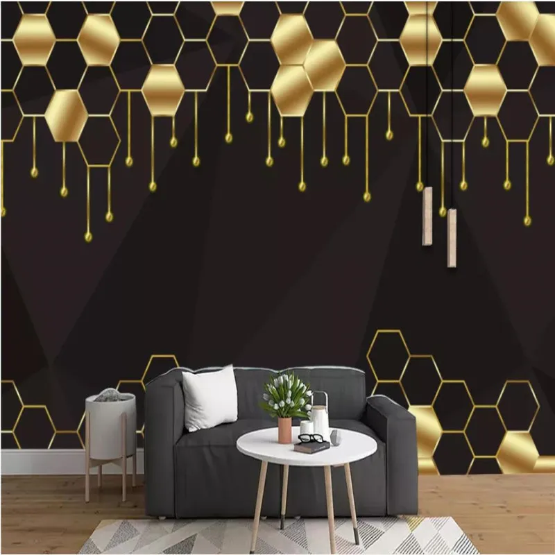 

Nordic minimalistic abstract gilt lines geometric hexagon background wall