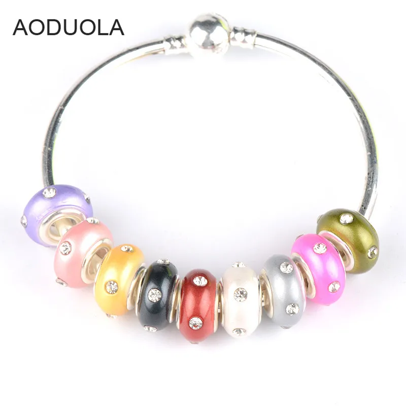 100PCS/Lot Pearl drill Mixed Color beads 14*8mm Fit  Style European Crystal Charm Bracelet & Bangle fashion women jewelry