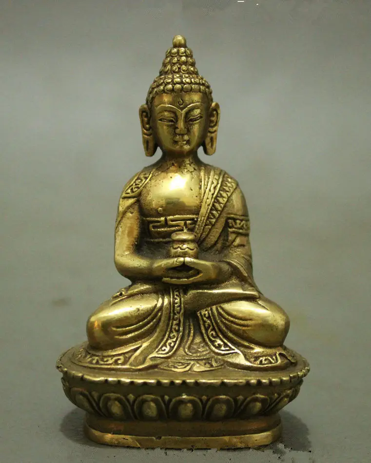 

Folk Tibet Brass Buddhism Tathagata Shakyamuni Buddha Bowl Statue