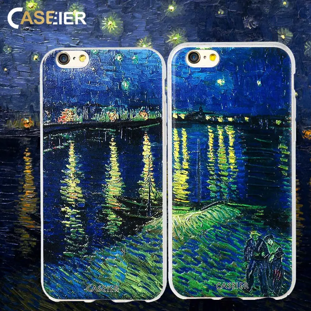 

CASEIER Phone Case For iPhone 6 6s Plus Soft Silicone TPU Cases For iPhone 5s Pattern Van Gogh Starry Night Rhone Funda Capinha