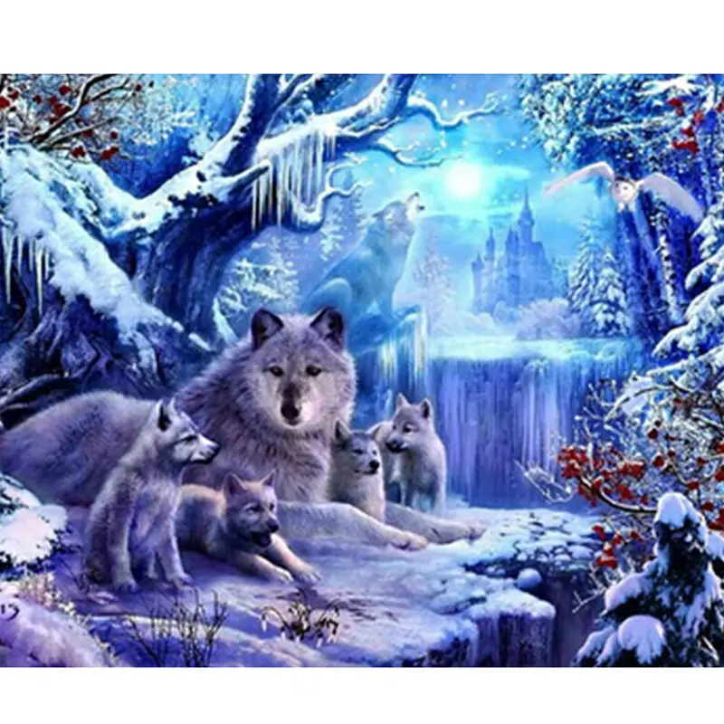 Full Wolf Diamond embroidery Snow Wolf  Diamond painting cross stitch Wolf family Square drill Animal decoration Mosaic picture