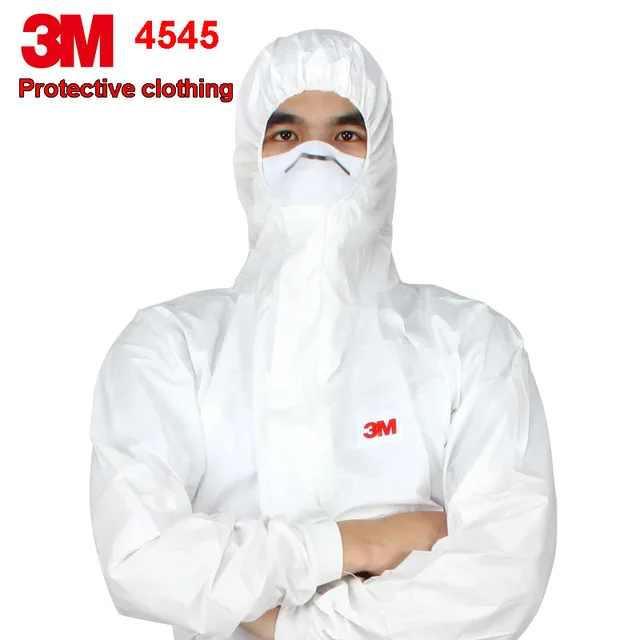 3M 4545 Protective Coverall  Hooded Protective Elastic Waist Clothing Against Dry Particles/Chemical splash Type protection suit