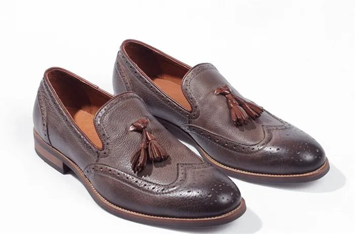 Для мужчин без застежки с круглым носком с кисточками Баллок резные туфли ручной работы универсальные туфли-оксфорды деловые кожаные туфли