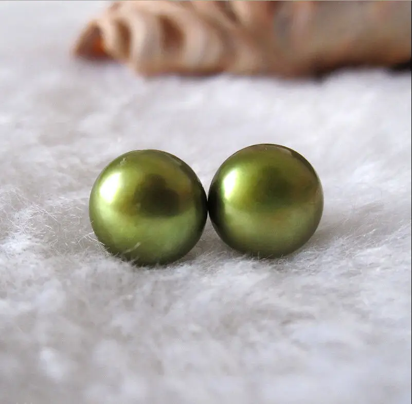 

free shipping 00412 Green Akoya Freshwater Pearl Stud Earrings