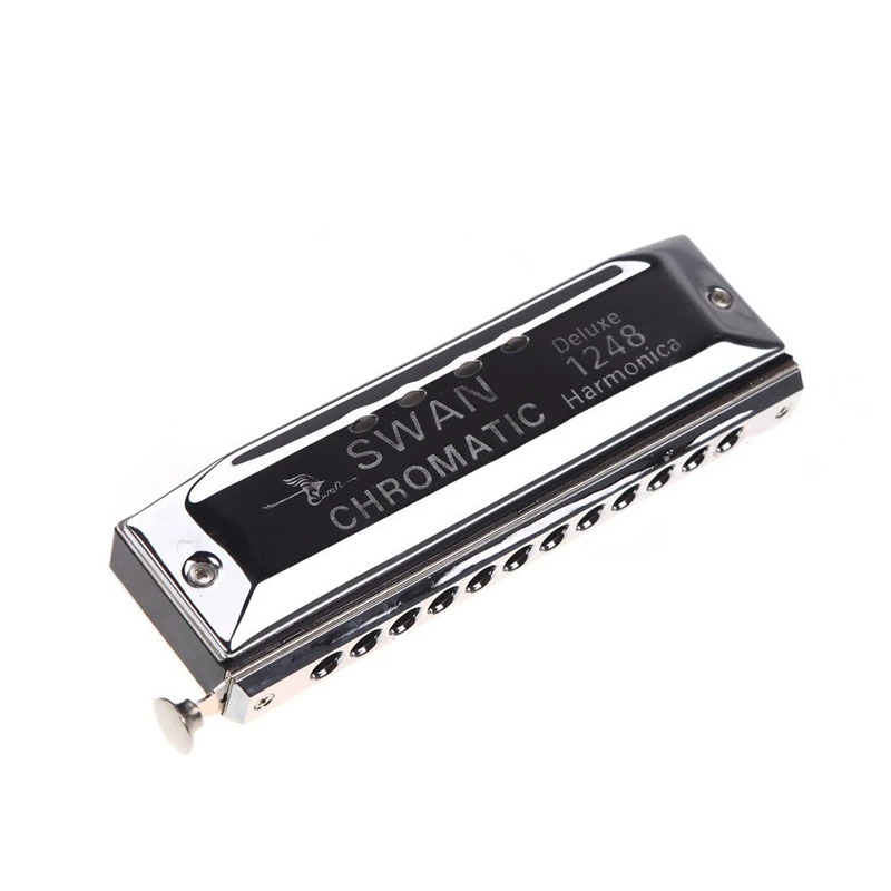 

Chromatic Harmonica Mouth Organ 12 Holes with 48 Tone Key of C Reed Wind Instrument with Case Silver Woodwind Instrument