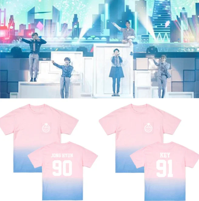Kpop Shinee Five Jong Hun Onew Same Lettles Gradient Short Sleeve Tshirt | Женская одежда