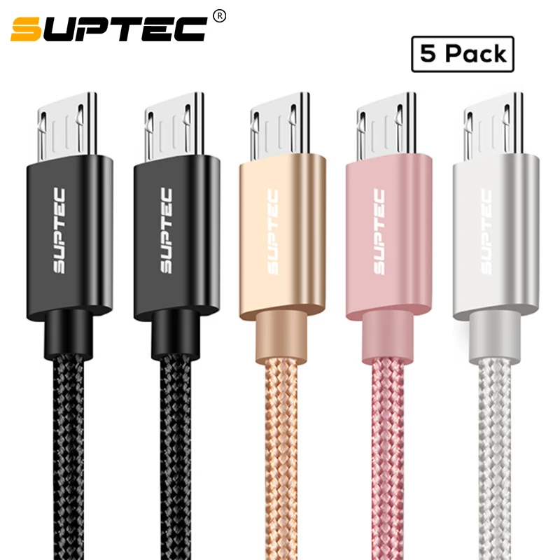 

SUPTEC 5 PACK Micro USB Cable For Xiaomi Redmi Note 5 Pro Cord Fast Charging Microusb Cable For Samsung Android Micro Data Cable