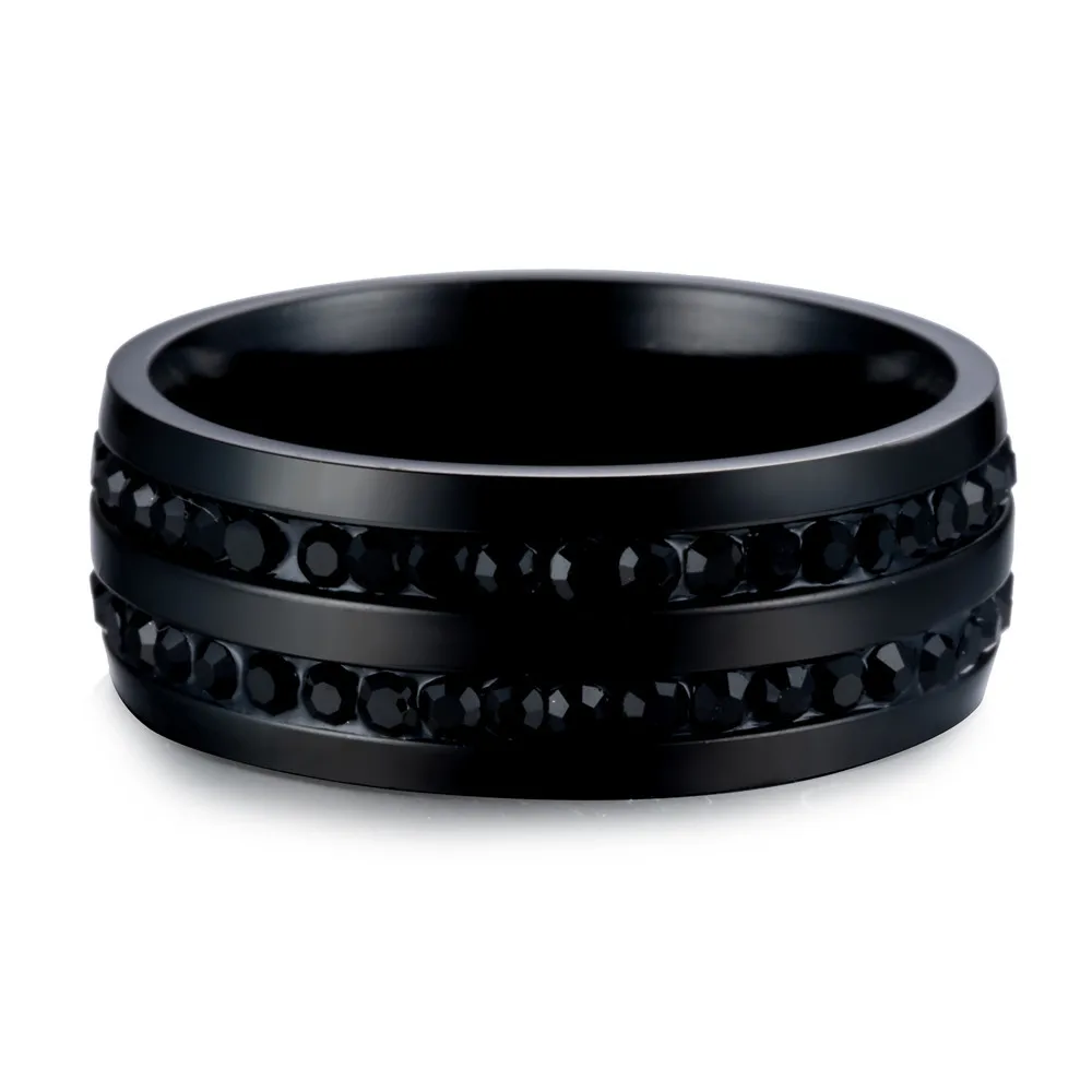 8 мм черный 2 ряда австрийский кристалл Midi палец кольцо для мужчин и женщин обручальное кольцо для помолвки подарки для мужчин большой размер 6-13 jz200
