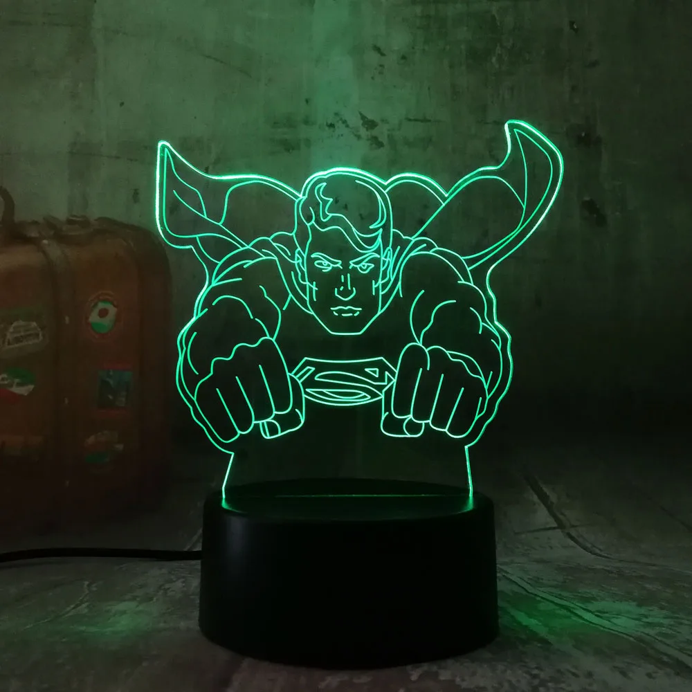 Горячая продажа DC Супермен крутой герой Ночной светильник LED 7 красочных