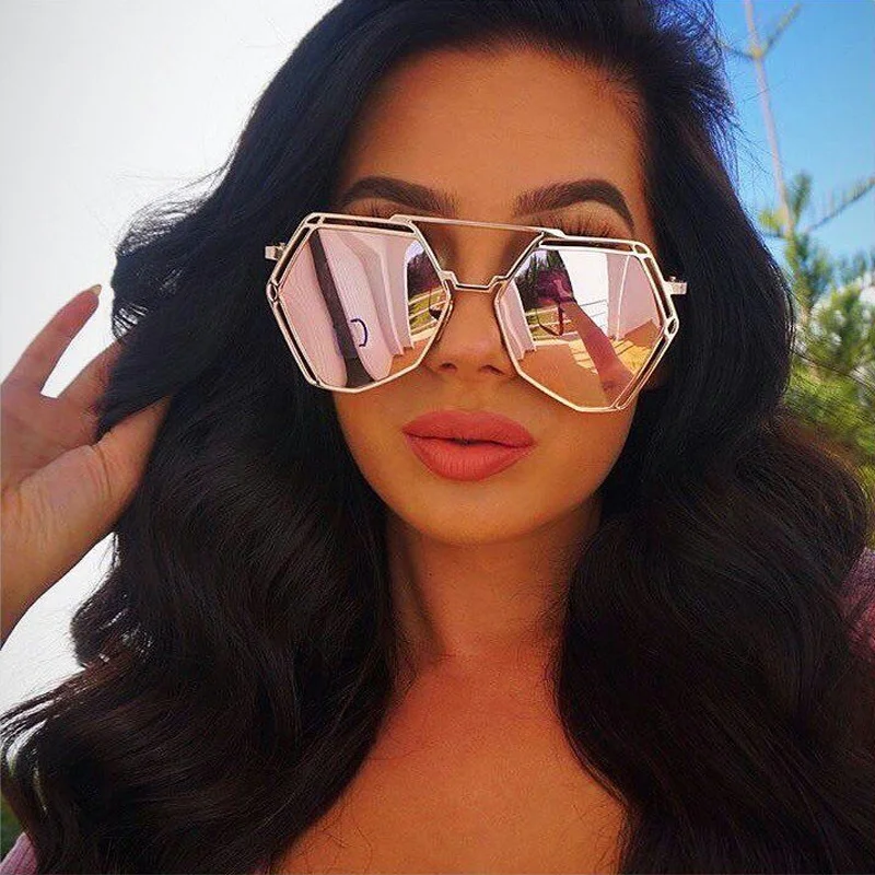 

Sunglasses Women Brand Designer Big Frame Polygon Anti-Reflective Lens Sunglasses Men Vintage Sun Glasses Hexagon Metal Frame