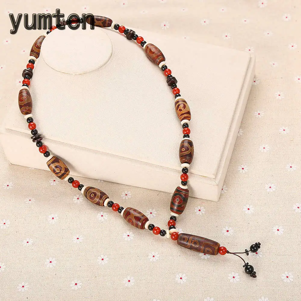 

Yumten Agate Pendant Necklaces Trendy Men Geometric Jewellry Statement Women Long Sweater Chain Red Black Beaded White Spacer