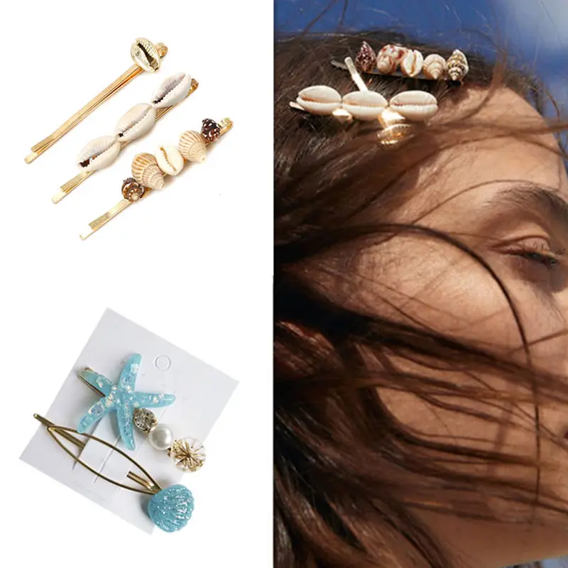 

Fashion Starfish Conch Cowrie Shell Hair Pins Pearl Barrette Hair Clips for Women Girls Sea Shell Hair Accessories for Wedding