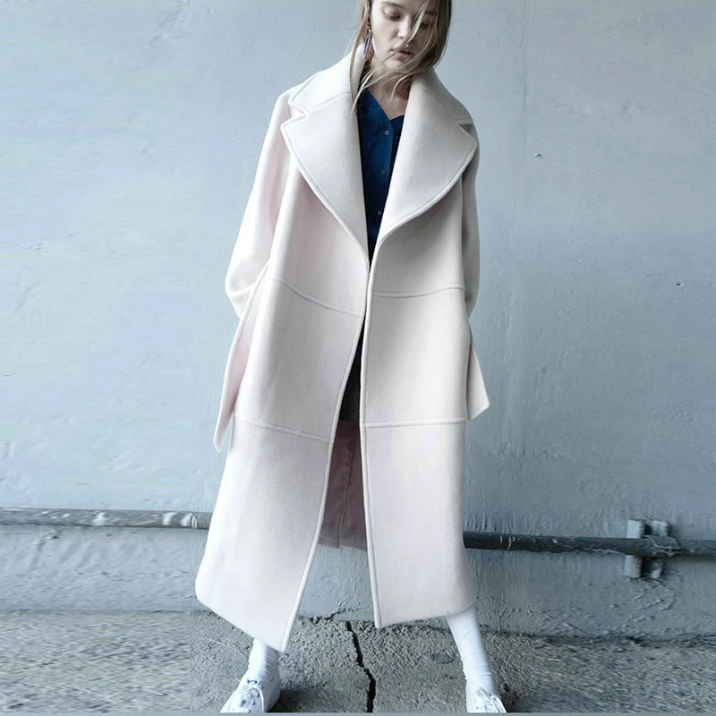 

KMETRAM 2019 Winter Wool Coat Women Autumn Woolen Loose X-long Jacket Female Oversized Belt White Jackets Abrigo Mujer MY626